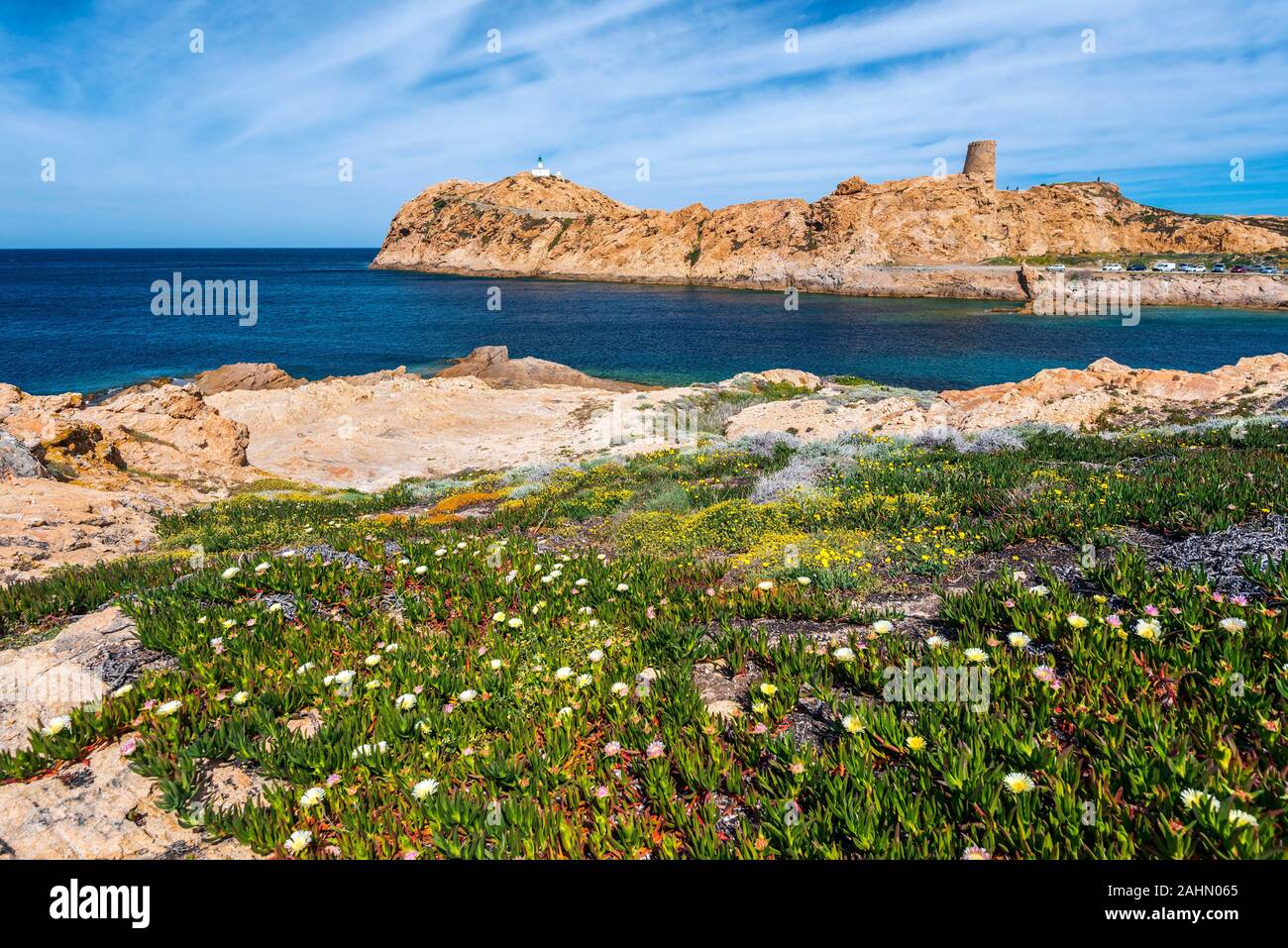 Pietra Islet landscape in Ile-Rousse city in Corsica, with its ...
