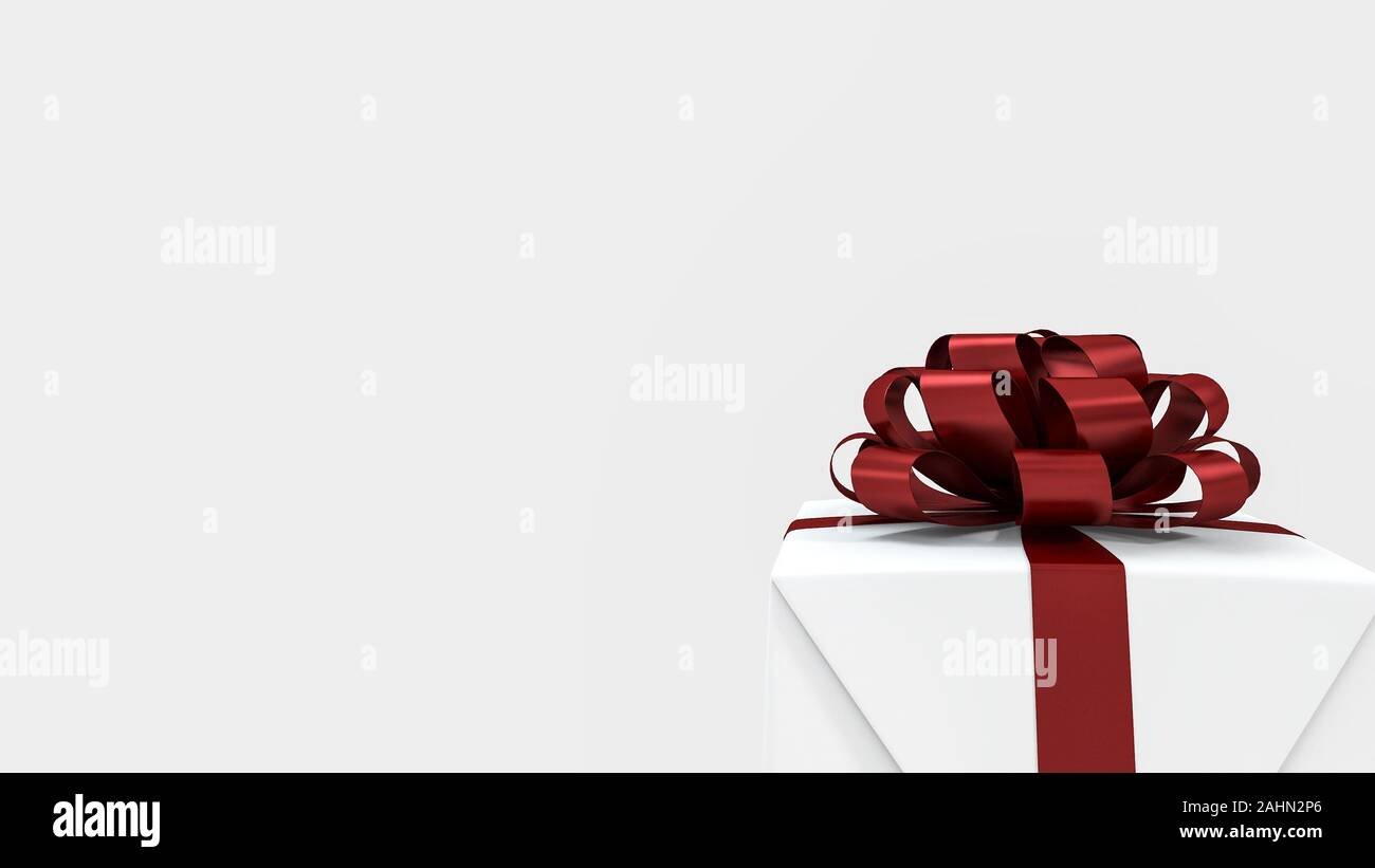 3d rendering white square gift box with red ribbon Stock Photo - Alamy