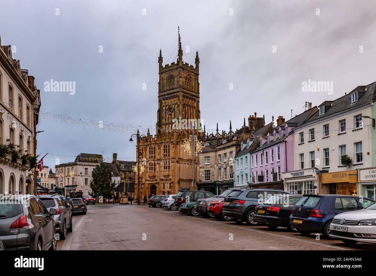 View of St John Baptist form the streets, Cirencester, Gloucestershire, England, UK. Stock Photo