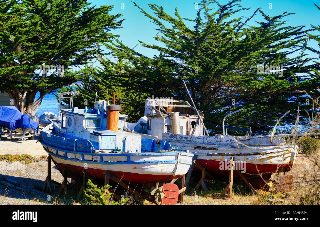 Old Wooden Fishing Boats Stock Photo