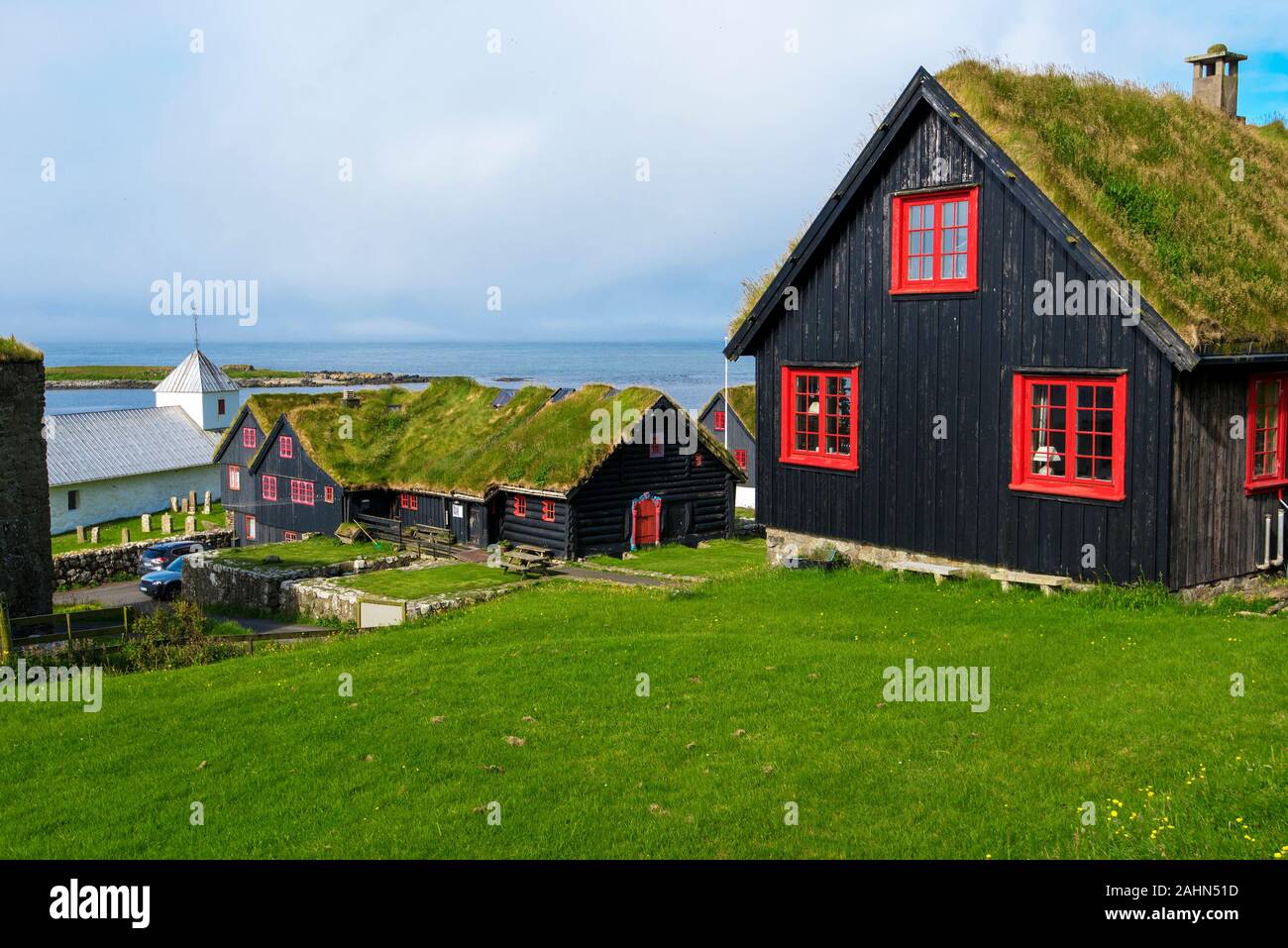 Traditional Faroese wooden houses in Kirkjubour Village, Faroese island