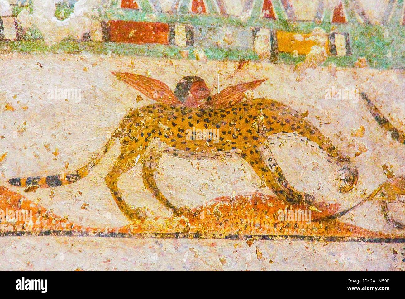 Middle Egypt, Beni Hasan, the tomb of Khnumhotep II dates from the Middle Kingdom. Detail of a hunting scene, a fantastic animal. Stock Photo