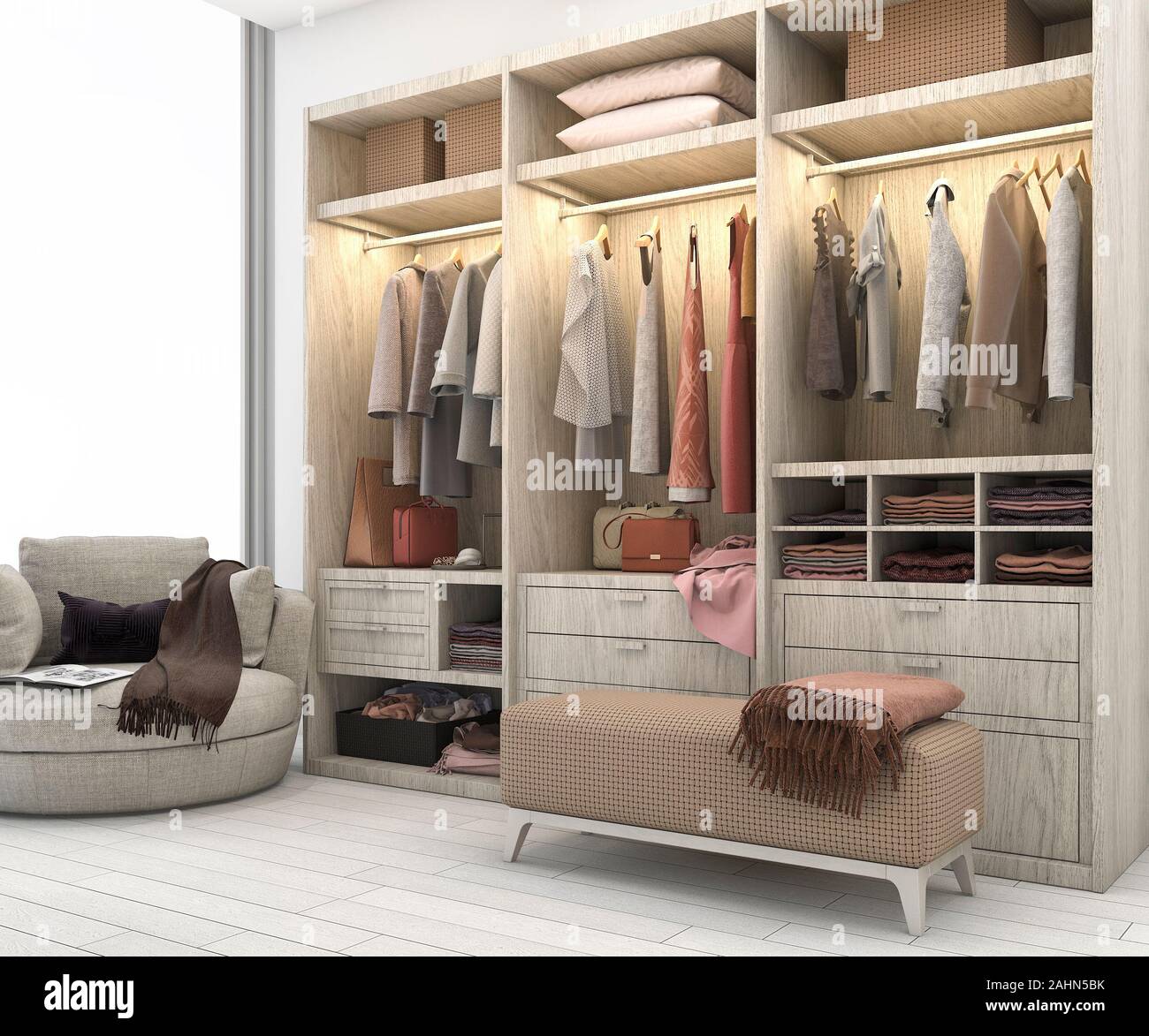 Large White Wardrobe 3d Rendering Stock Photo - Download Image Now