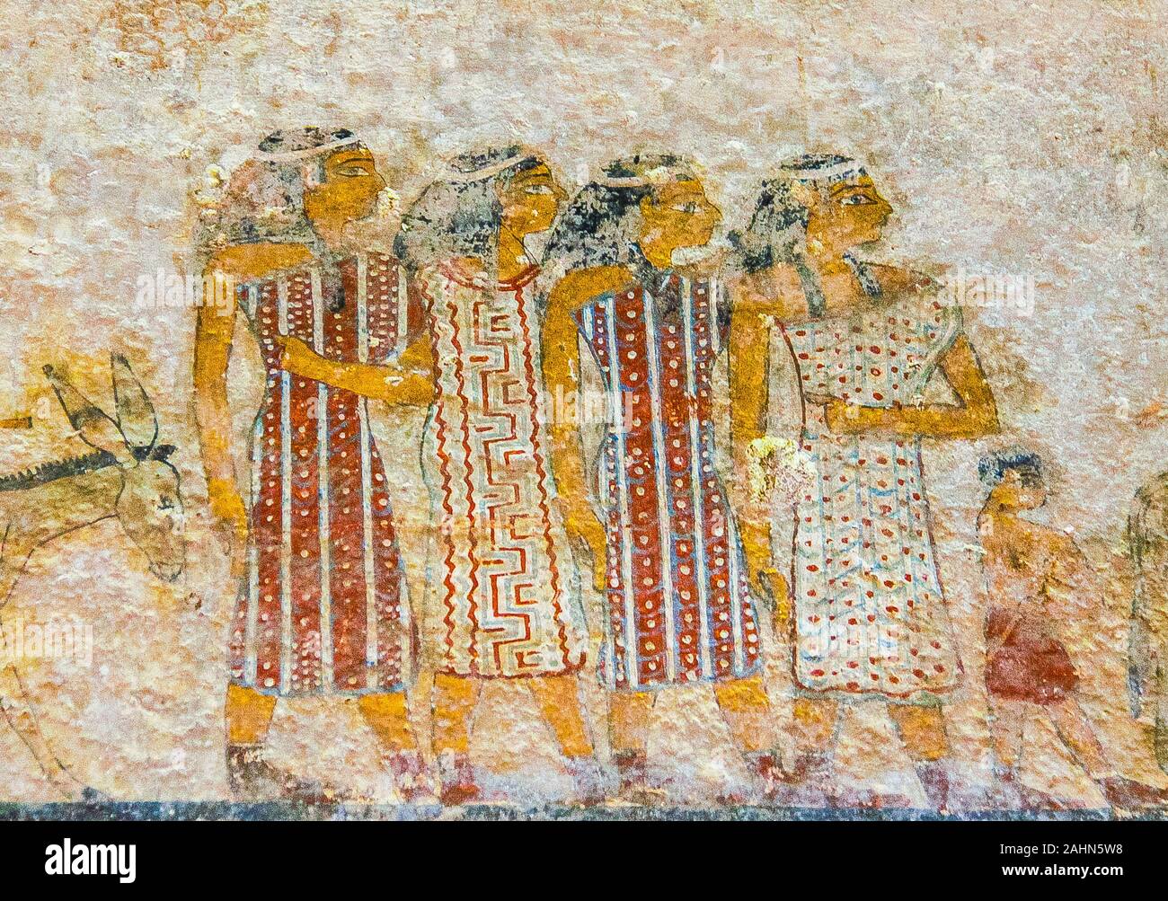 Middle Egypt, Beni Hasan, the tomb of Khnumhotep II dates from the Middle Kingdom and contains the famous scene called 'arrival of the Hyksos'. Stock Photo