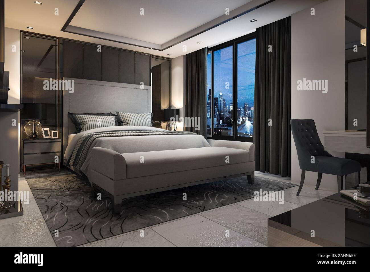 3d Rendering Modern Luxury Bedroom Suite In Hotel With Decor Stock Photo Alamy