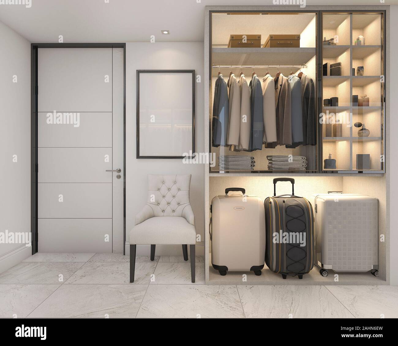 Large White Wardrobe 3d Rendering Stock Photo - Download Image Now