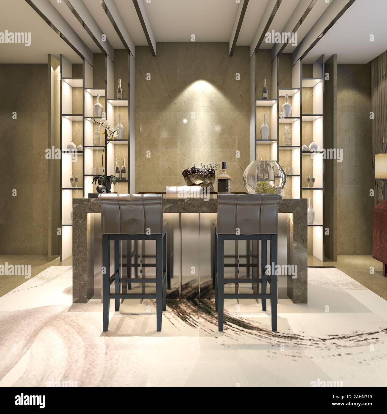 3d rendering white modern and luxury design dining room Stock Photo - Alamy