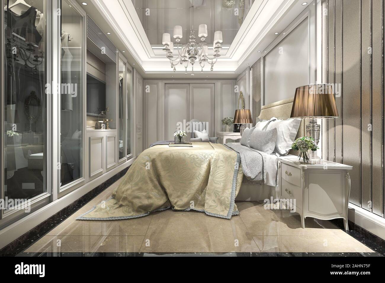 3d Rendering Modern Luxury Classic Bedroom With Walk In Closet Stock Photo Alamy