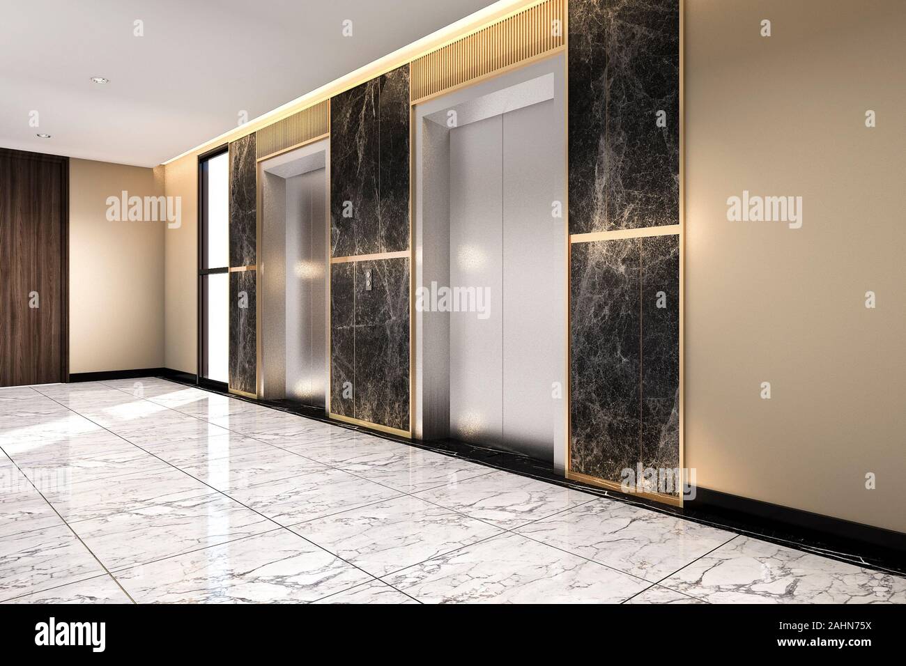 3d rendering modern steel elevator lift lobby in business hotel with luxury  design Stock Photo - Alamy