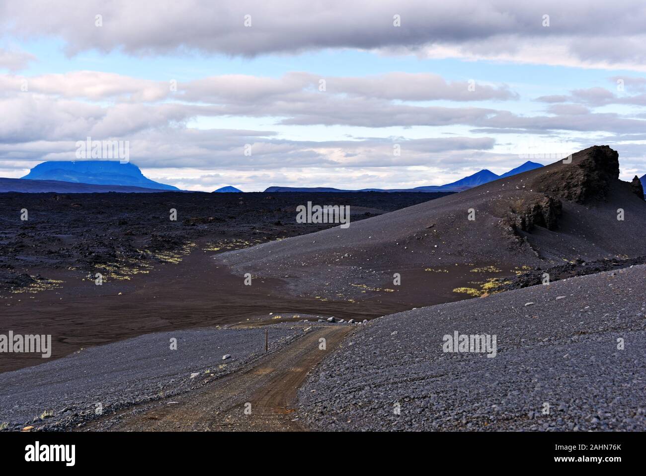 The Austurleid road through volcanic landscape in Central Highlands of Iceland Stock Photo