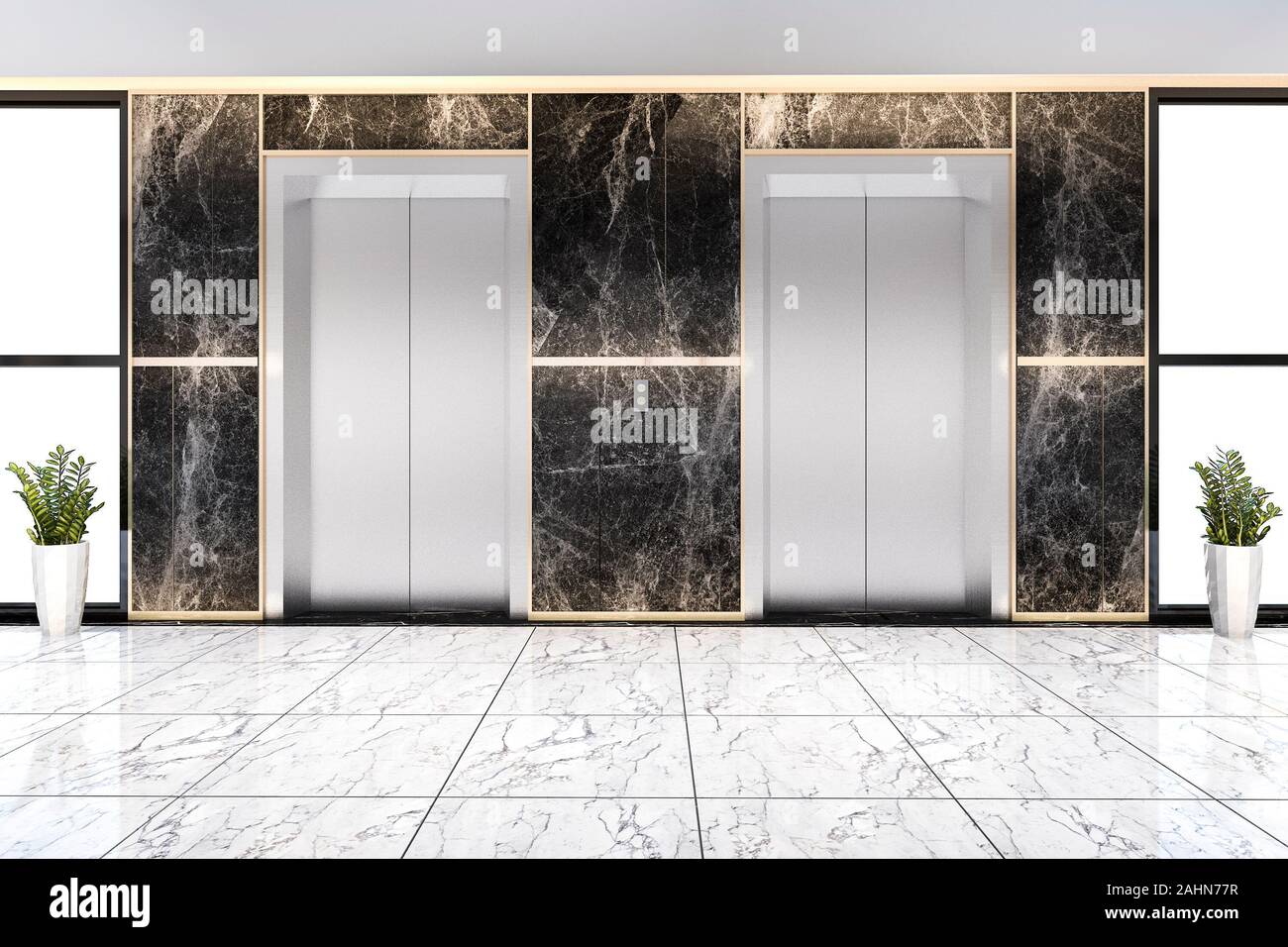 3d rendering modern steel elevator lift lobby in business hotel with luxury design Stock Photo
