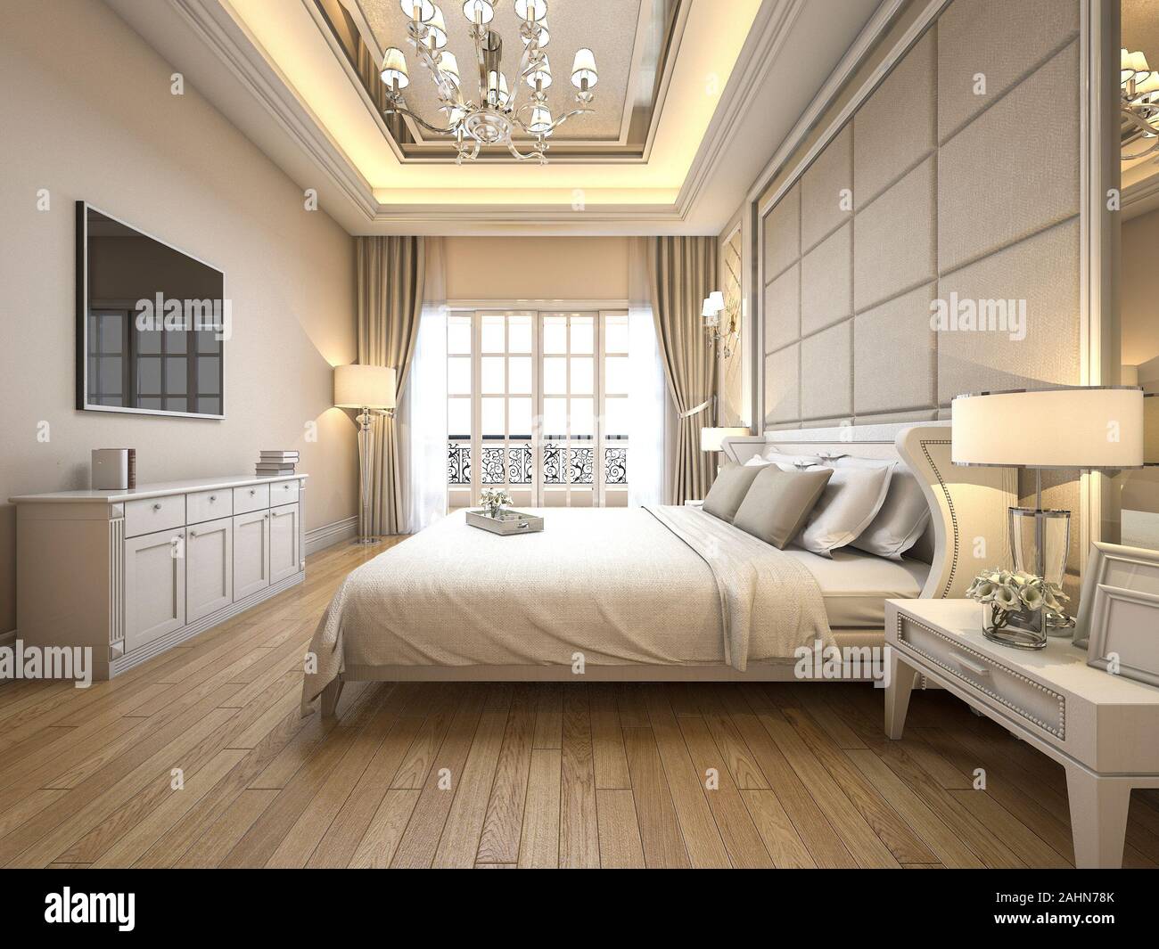 3d rendering modern luxury classic bedroom with marble decor Stock Photo -  Alamy, image size:1300x1065