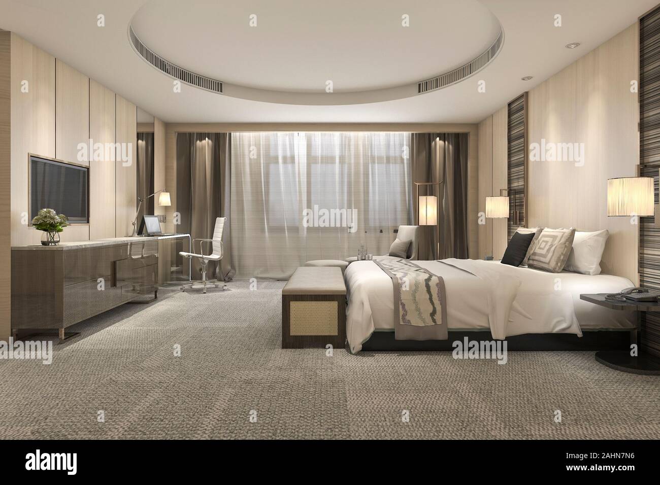 3d rendering modern luxury bedroom suite and bathroom Stock Photo - Alamy, image size:1300x956