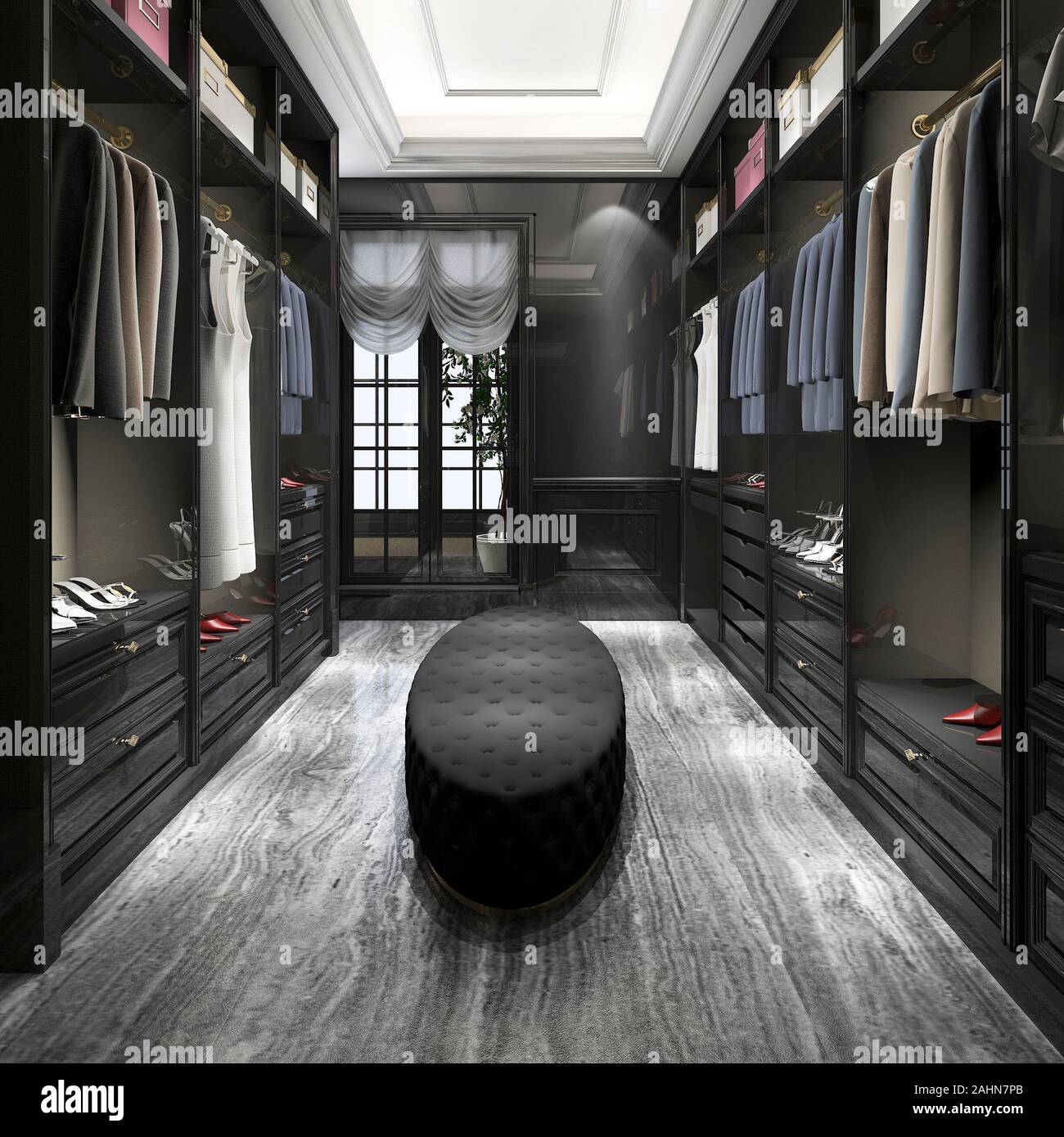 3d rendering modern scandinavian black wood walk in closet with wardrobe  Stock Photo - Alamy