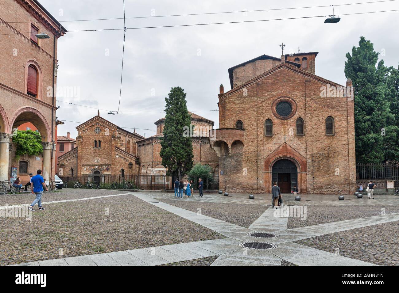 BOLOGNA ITALY JULY 10 2019 Santo Stefano Basilica Facade Located bologna-italy-july-10-2019-santo-stefano-basilica-facade-located
