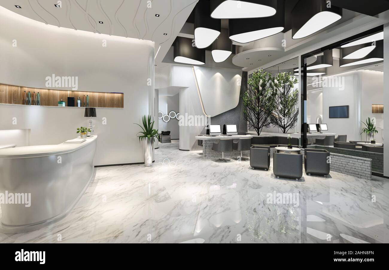 3d rendering modern luxury hotel reception and lounge Stock Photo - Alamy