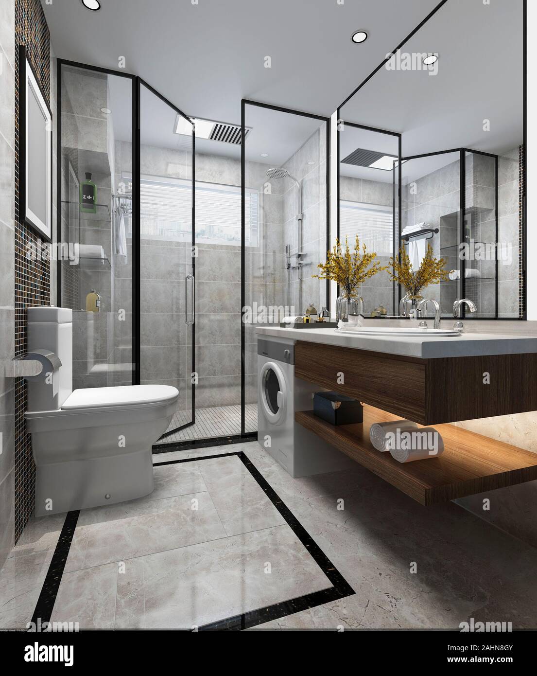 3d rendering luxury modern design bathroom and toilet Stock Photo - Alamy