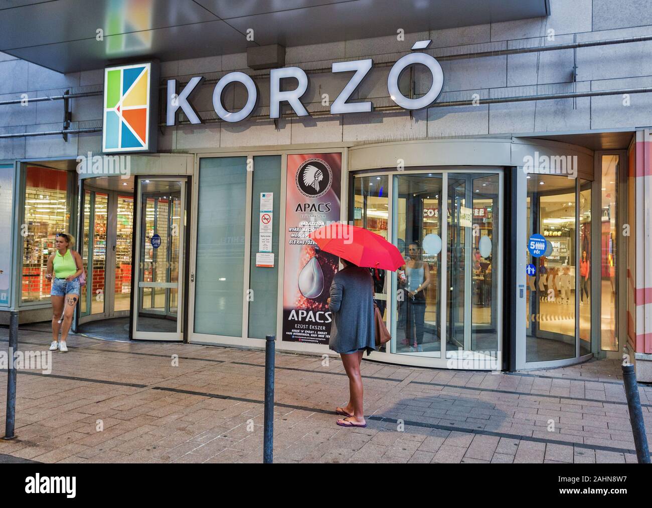 NYIREGYHAZA, HUNGARY - JULY 26, 2019: People visit Korzo shopping mall in  the evening. Nyiregyhaza is a city in northeastern and the seventh largest  c Stock Photo - Alamy
