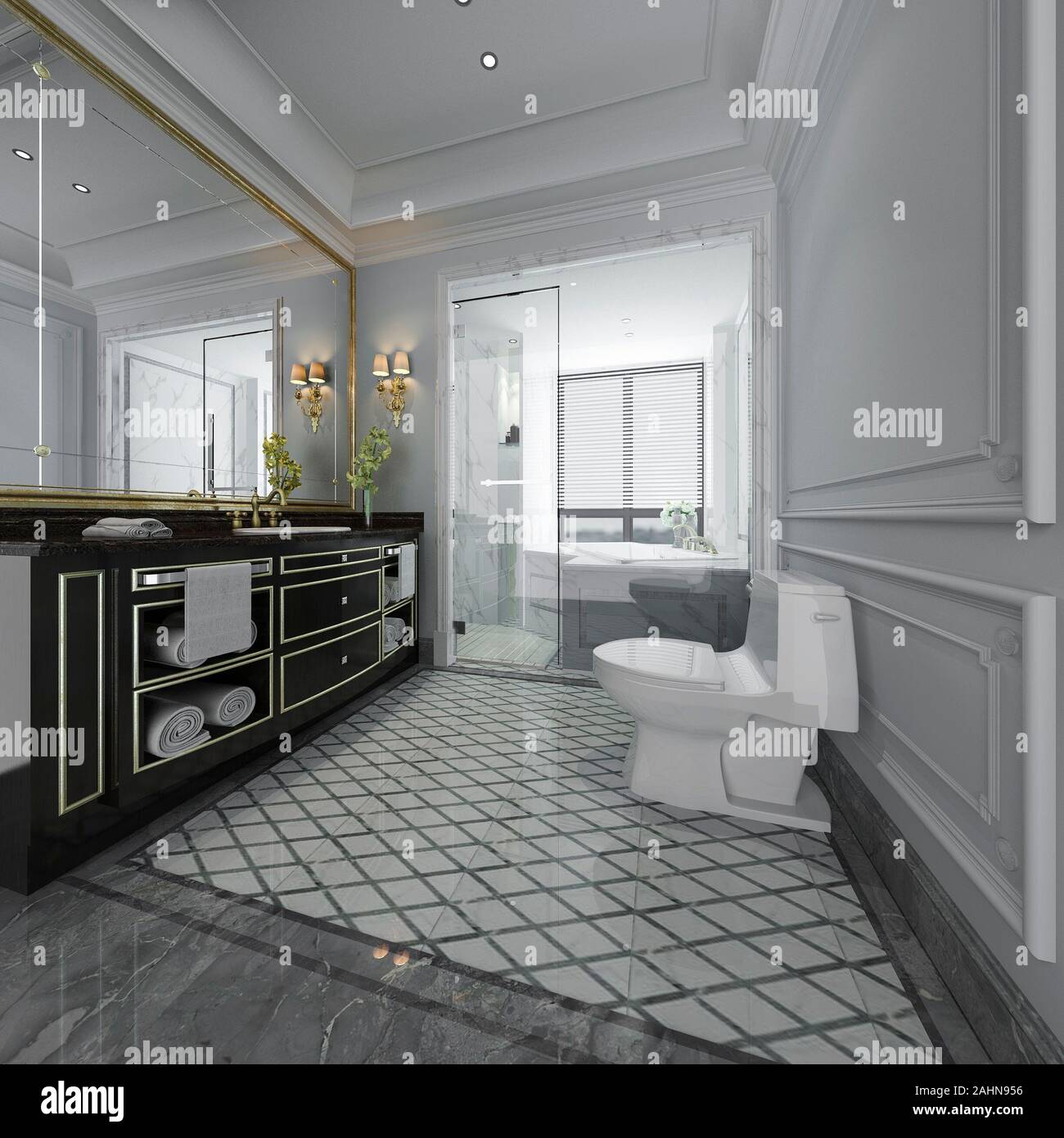 Toilet Rendering 3d rendering luxury modern design bathroom and toilet Stock Photo - Alamy