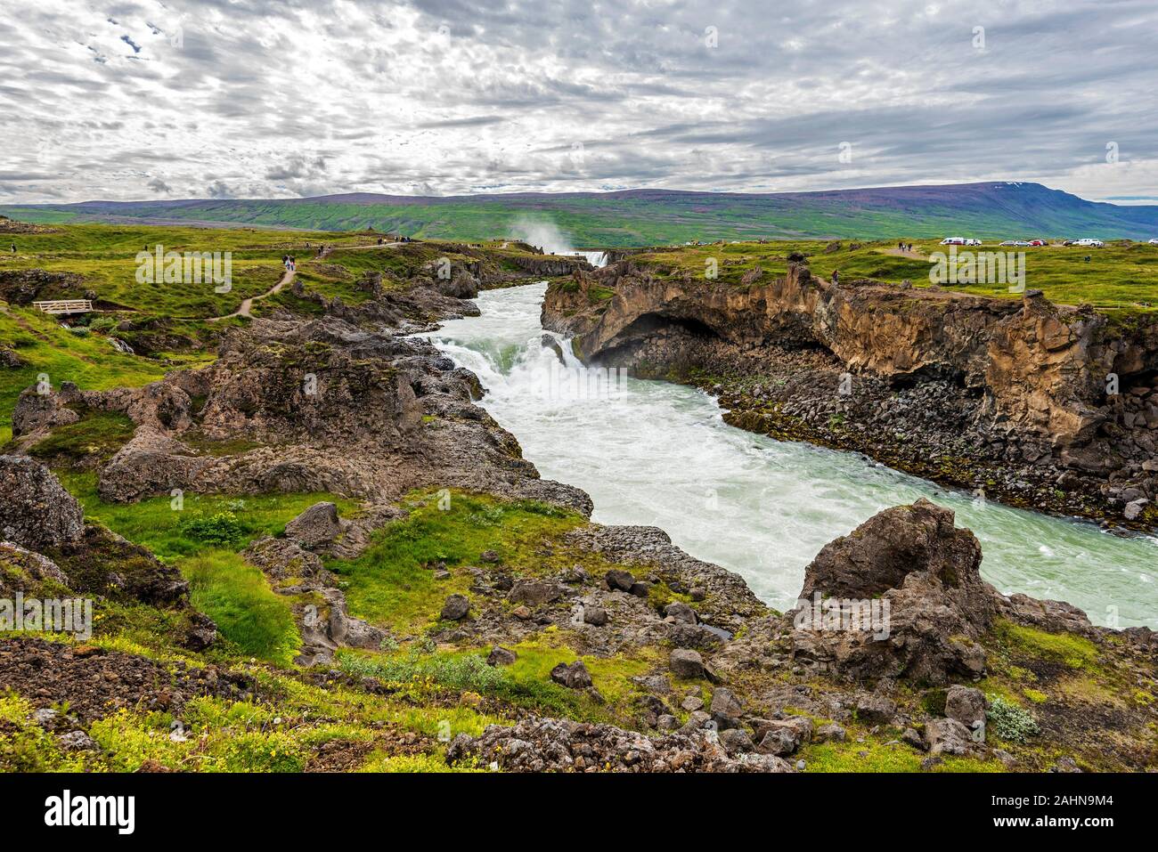 Landscape of Skjalfandafljot river at downstream of Godafoss waterfall In Northeastern Iceland. Stock Photo