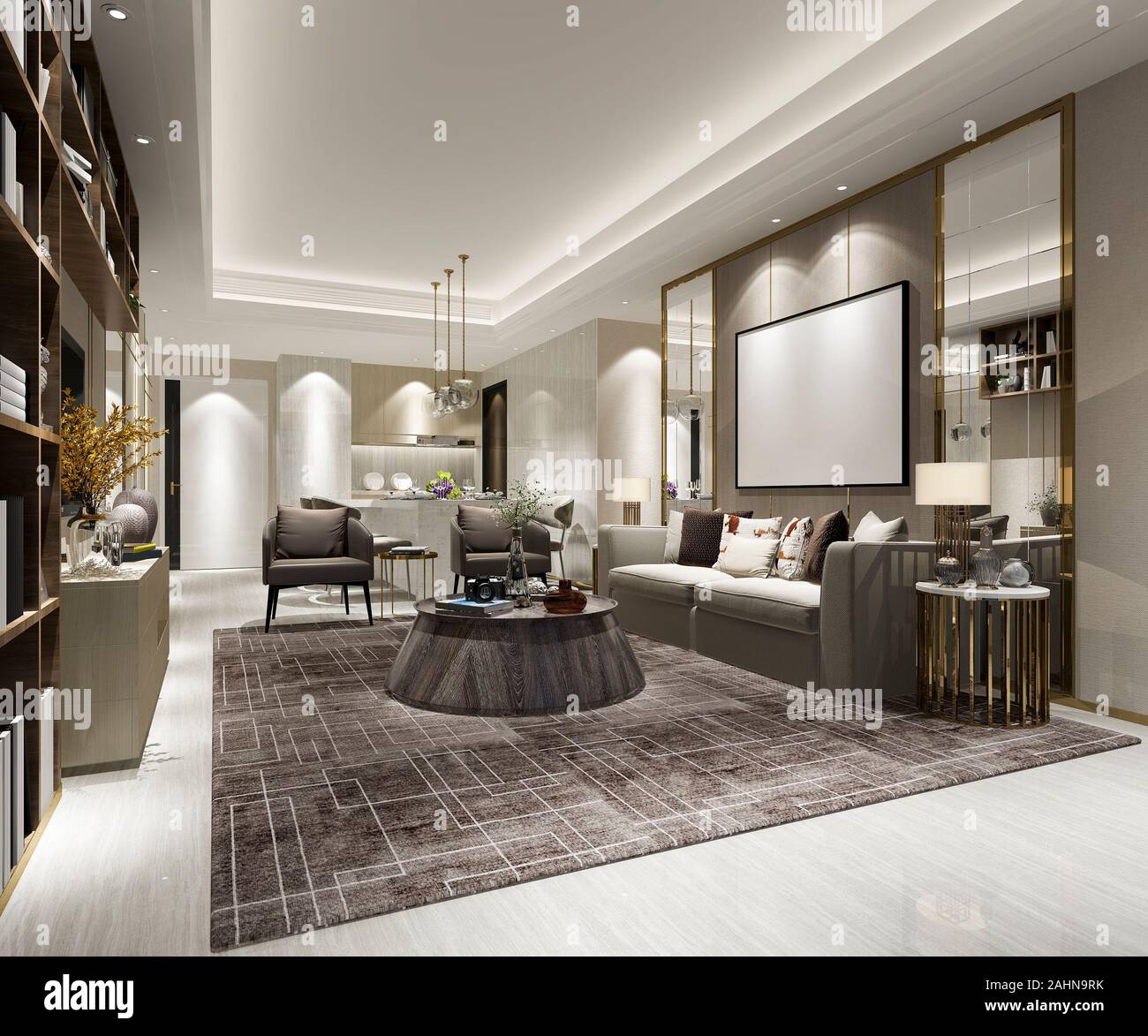 3d rendering modern dining room and living room with luxury decor Stock ...