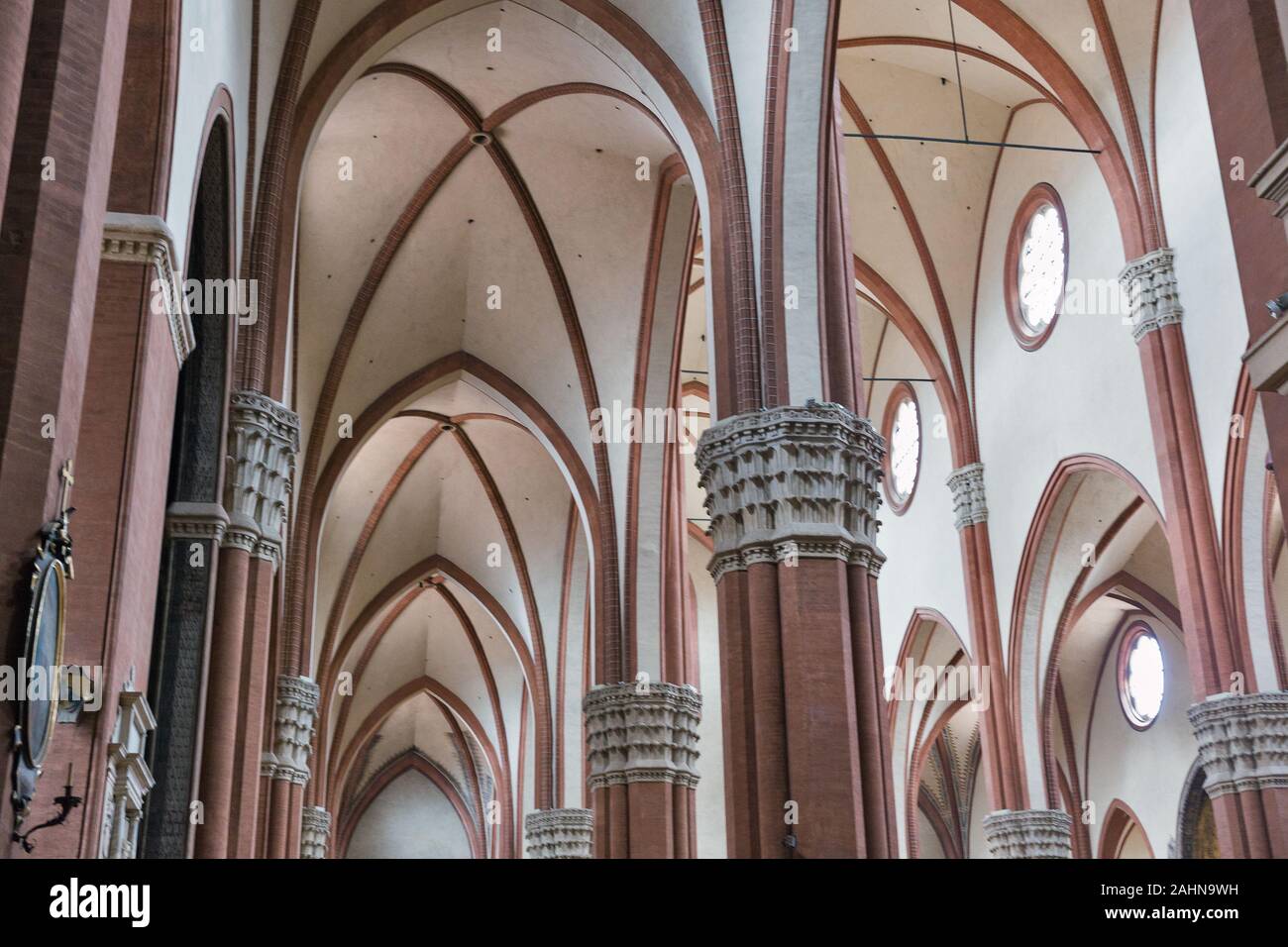 Basilica di San Petronio inside in city historic center. Bologna, Italy. Stock Photo