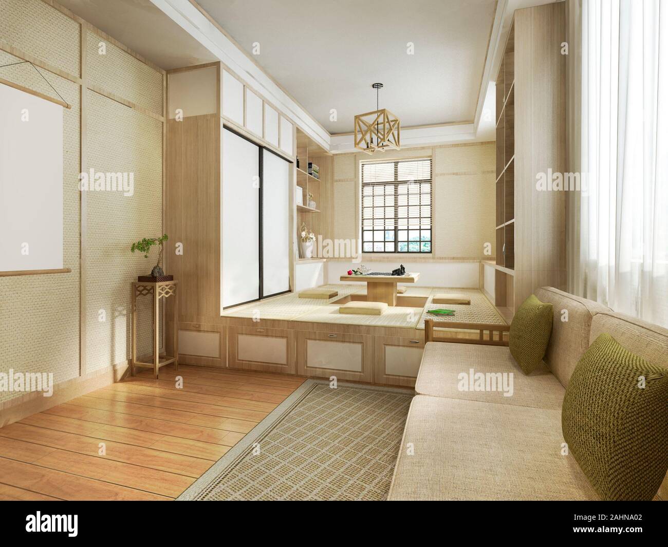3d rendering japanese style living room Stock Photo