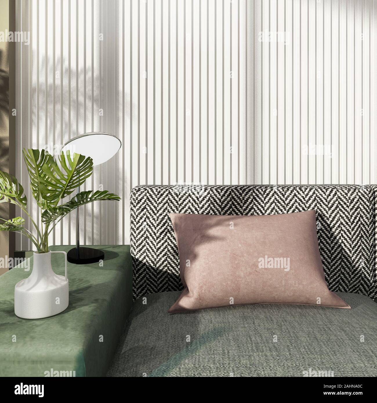 3d rendering luxury and modern living room with fabric sofa Stock Photo ...