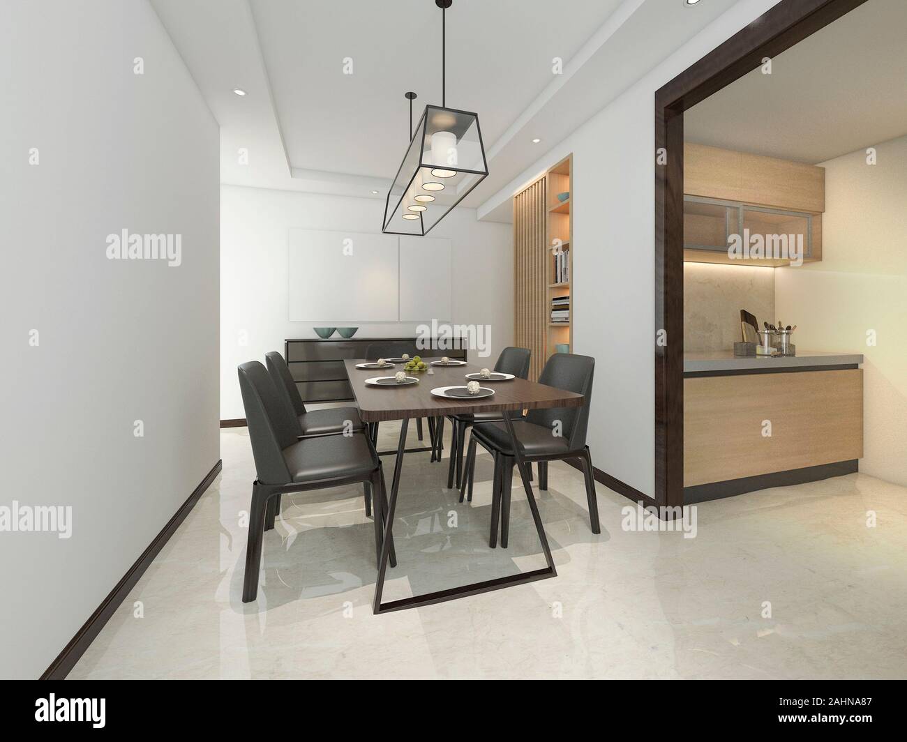 3d rendering modern dining room and living room with luxury decor Stock ...