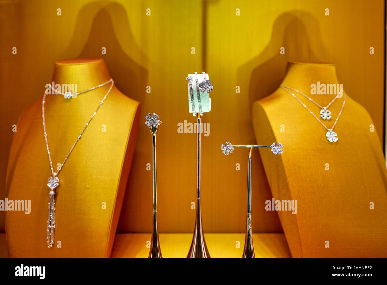 SINGAPORE - CIRCA APRIL, 2019: Bvlgari accessories on display at a store in the Shoppes at Marina Bay Sands. Stock Photo