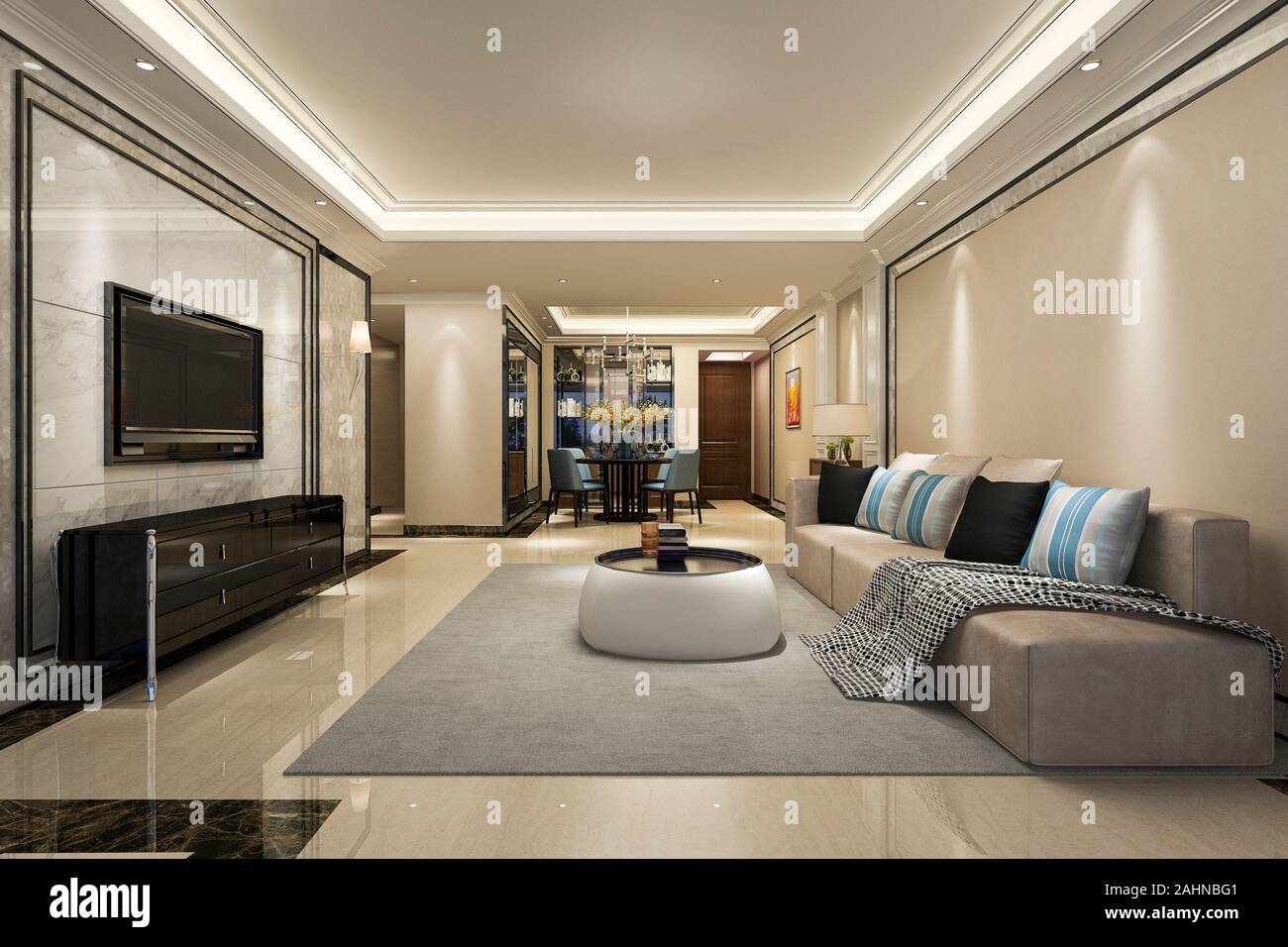 3d rendering modern dining room and living room with luxury decor Stock ...