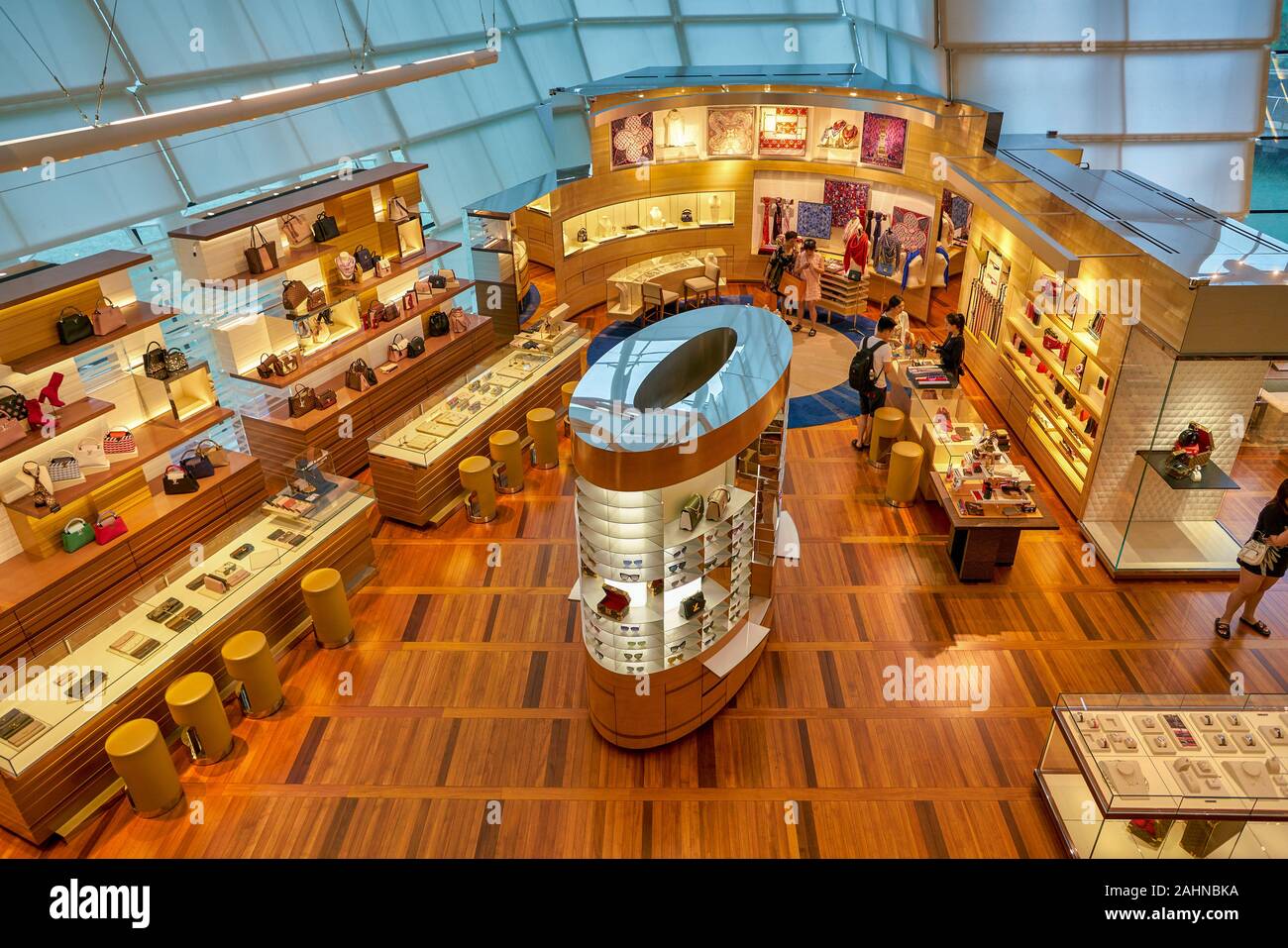 SINGAPORE - CIRCA NOVEMBER, 2015: interior shot of Louis Vuitton Singapore  Marina Bay Sands store. Stock Photo