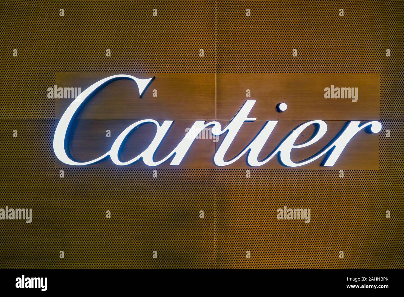 SINGAPORE CIRCA APRIL 2019 close up shot of Cartier sign seen