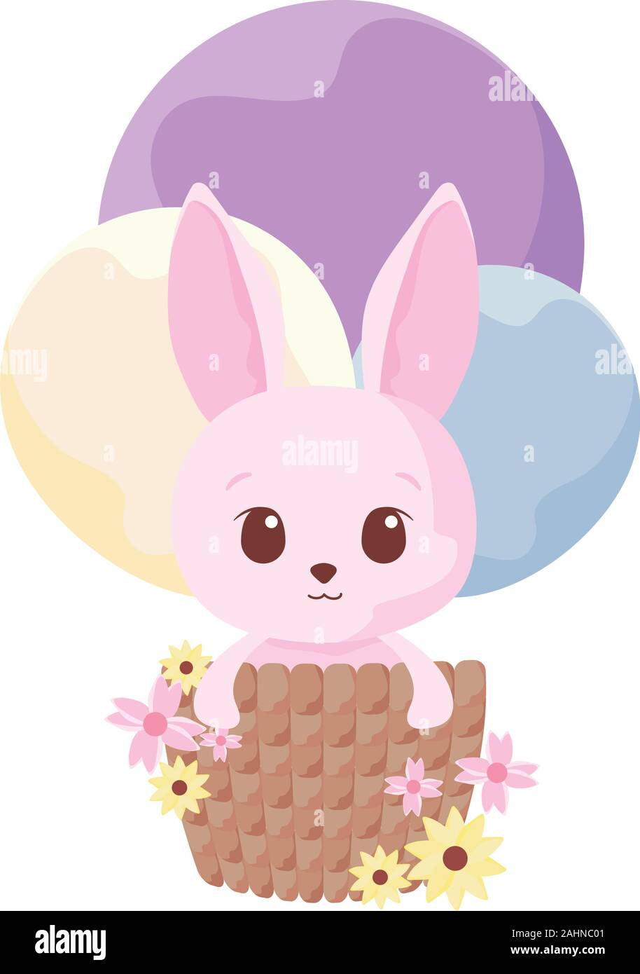 Cute rabbit cartoon inside basket design, Animal zoo life nature ...