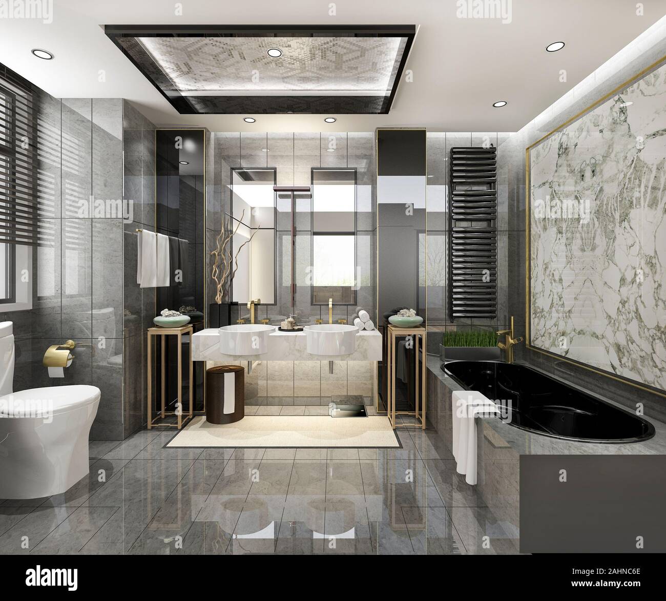 3d rendering modern bathroom with luxury tile decor Stock Photo