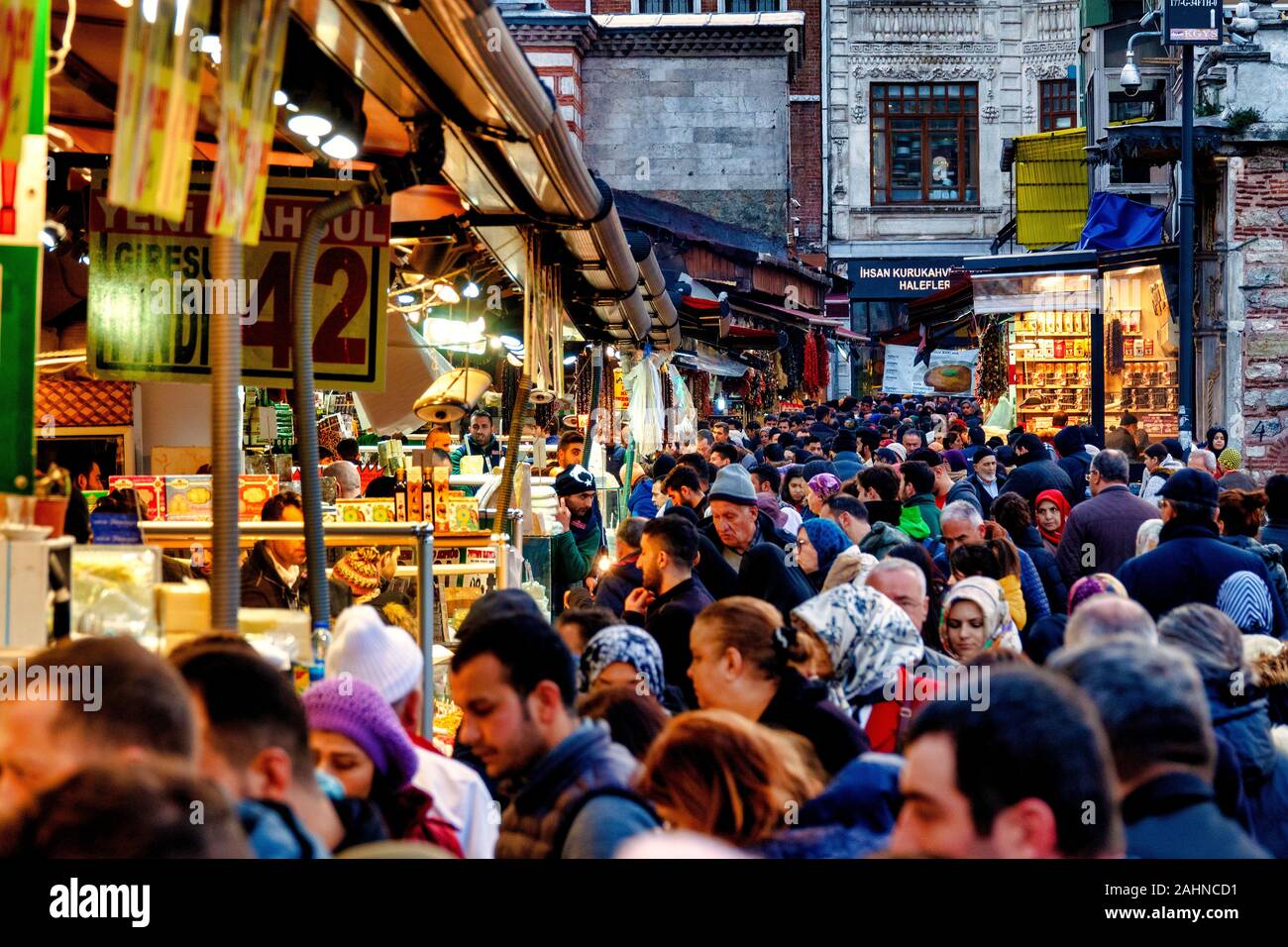 Crowded shopping street in the  Eminönü district of Istanbul, Turkey Stock Photo