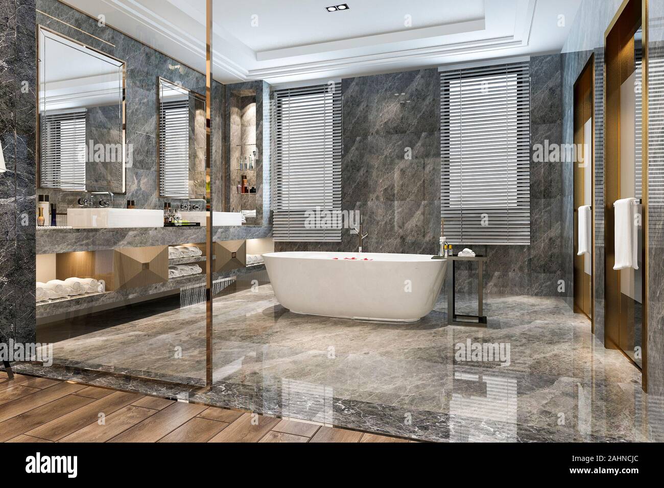 3d rendering classic modern bathroom with luxury tile decor Stock Photo