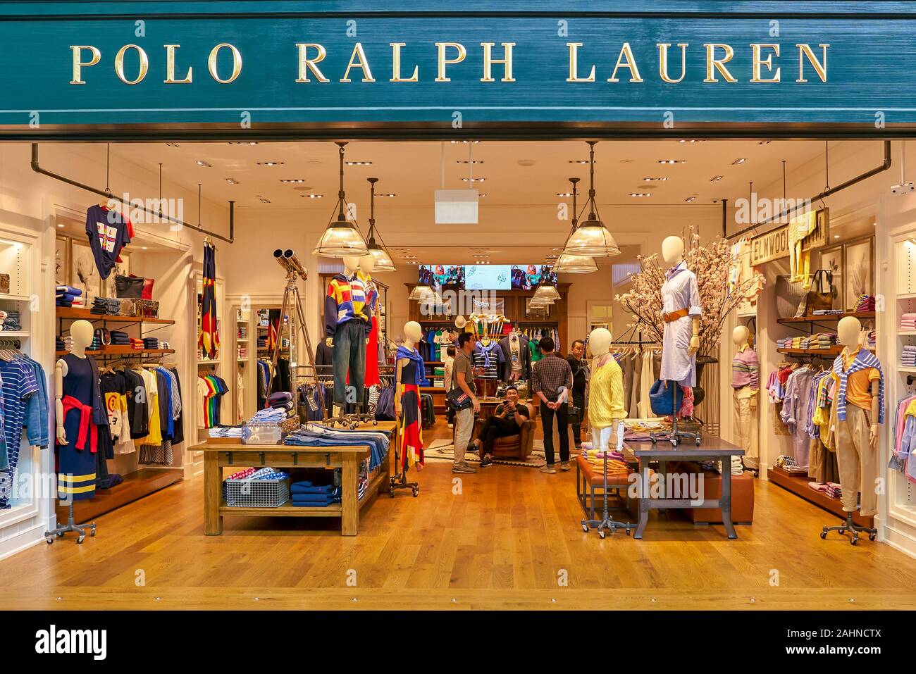 SINGAPORE - CIRCA APRIL, 2019: Polo Ralph Lauren brand name over store  entrance in the Shoppes at Marina Bay Sands Stock Photo - Alamy