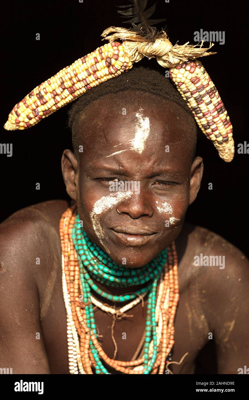 Karo tribe, Young tribal Karo boy, Omo valley, Ethiopia, Africa Stock Photo