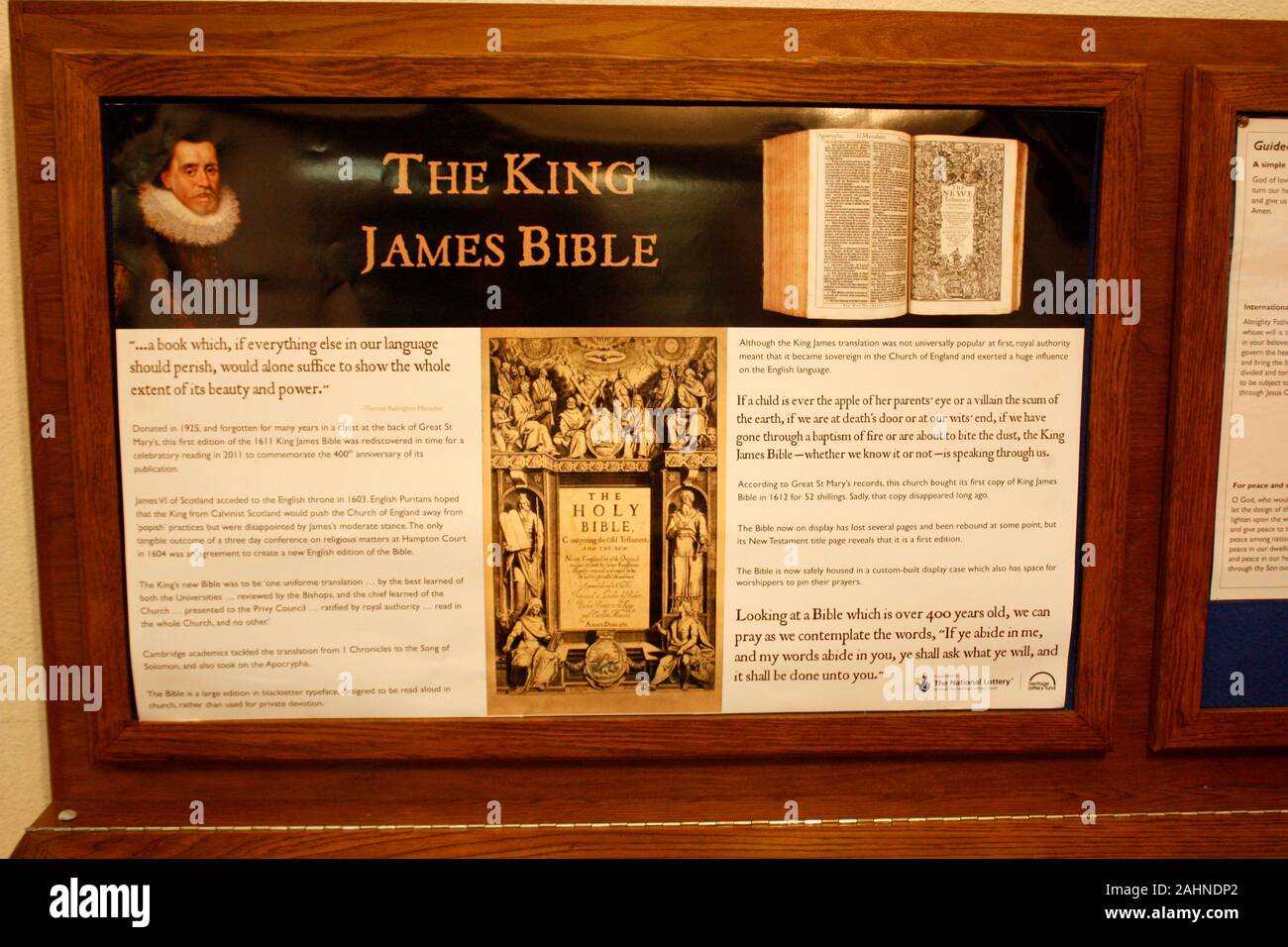 King James Bible , Cambridge church artifacts Stock Photo
