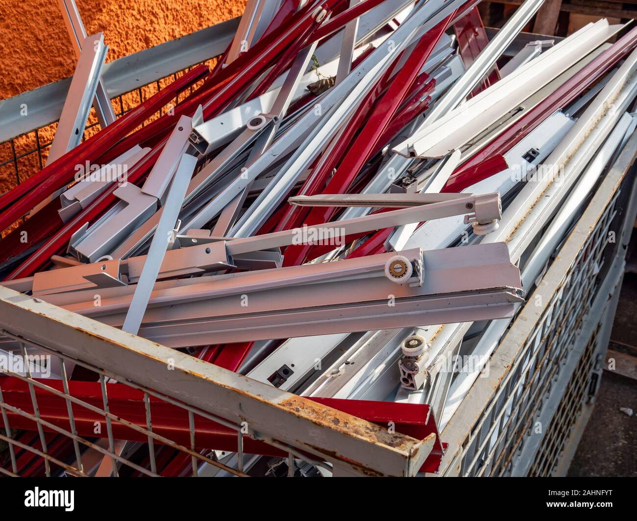Metal scrap in a container Stock Photo Alamy