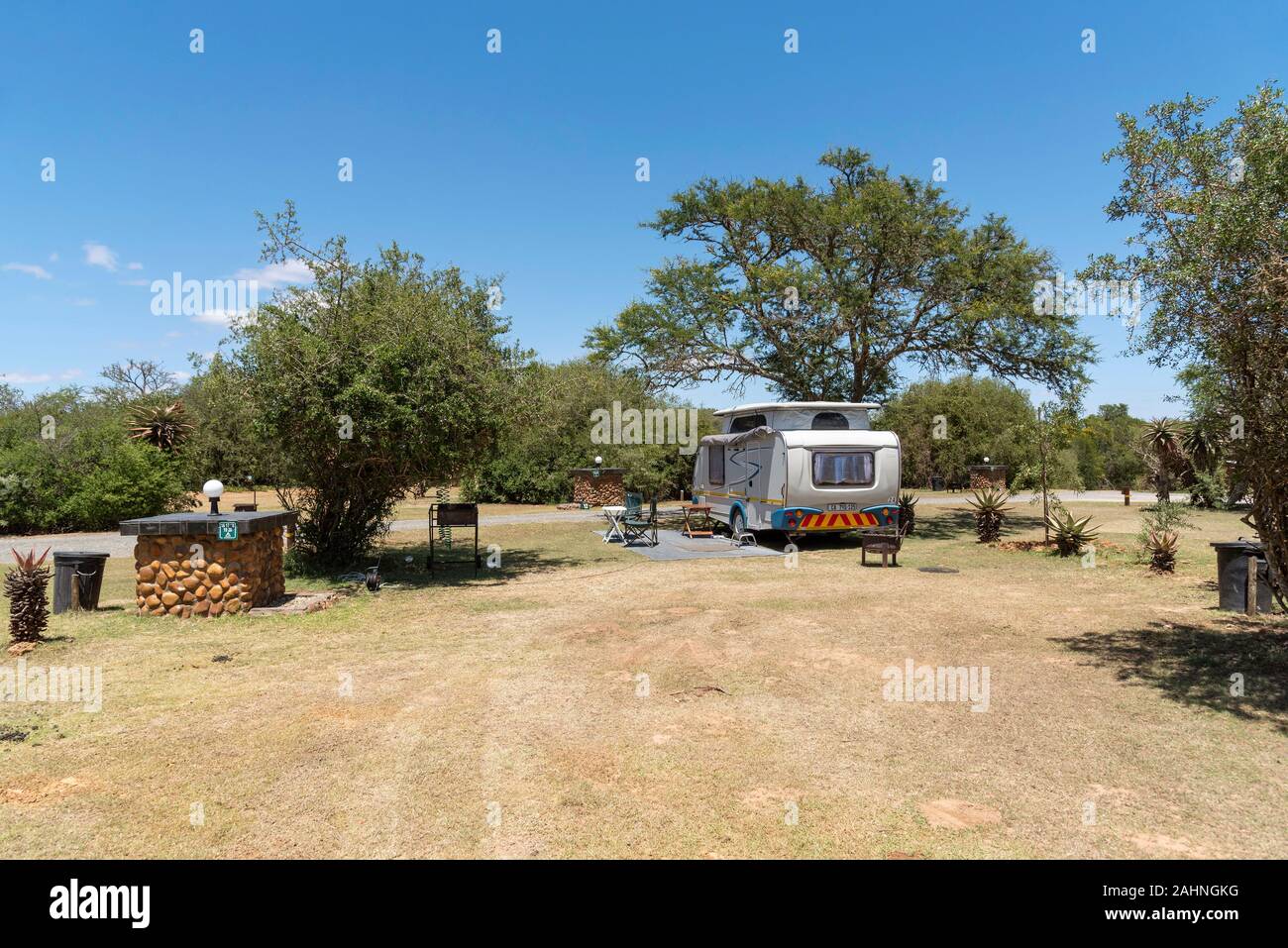 Swellendam, Western Cape, South Africa. December 2019. Caravan on a campsite in Africa Stock Photo