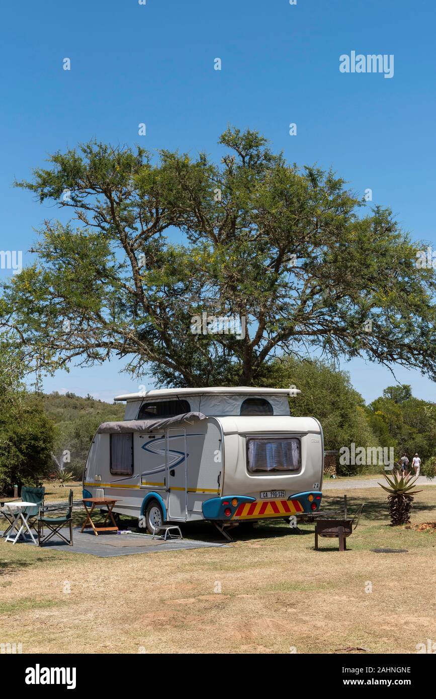 Swellendam, Western Cape, South Africa. December 2019. Caravan on a campsite in Africa Stock Photo