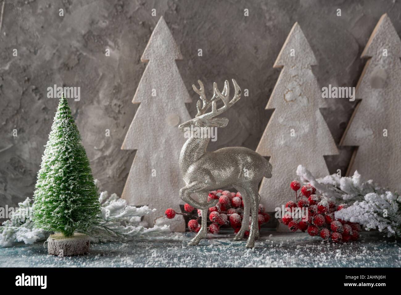 Christmas background with forest and deer Stock Photo - Alamy