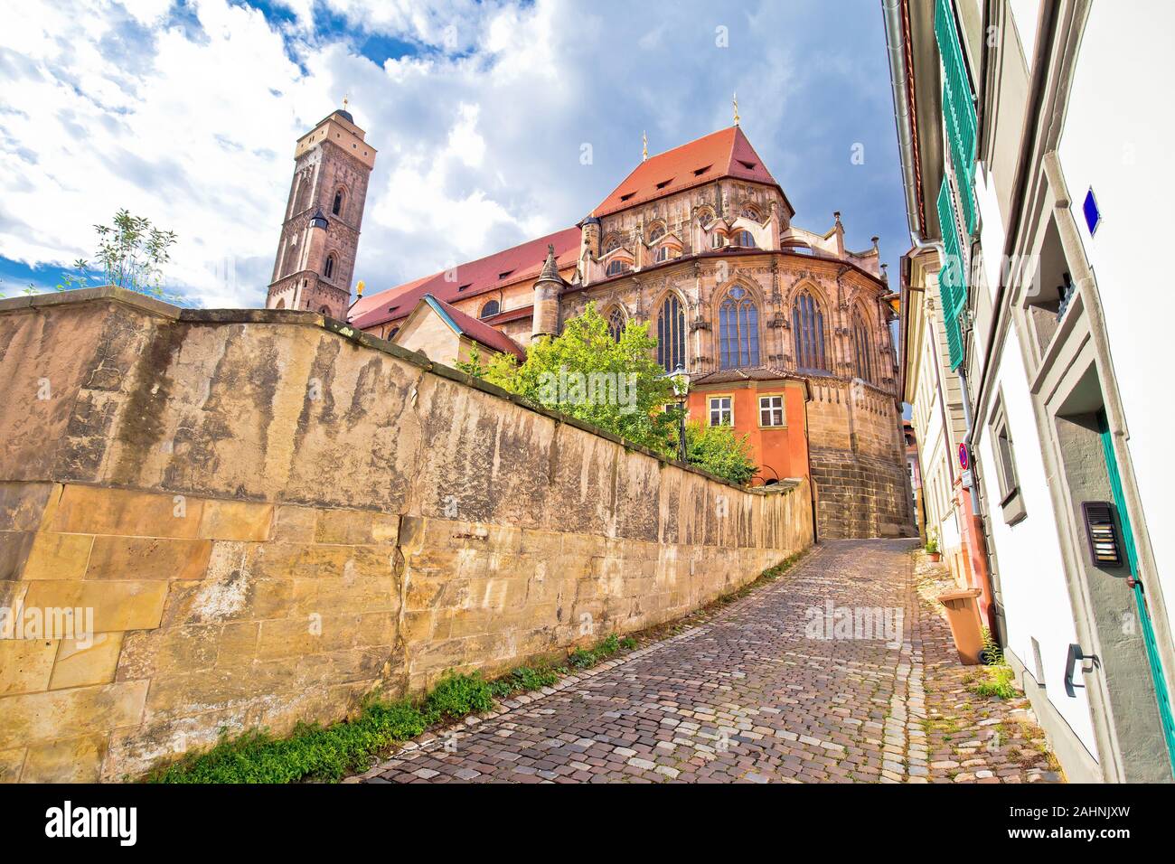 Bamberger Dom or Bamberg church tower and streets of old town view, Bavaria region of Germany Stock Photo