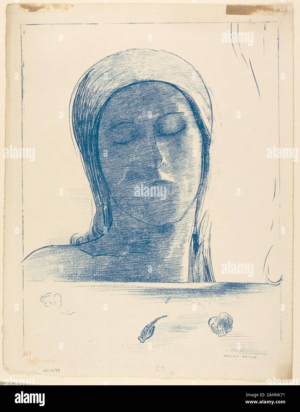 Odilon Redon. Yeux clos. 1890. France. Lithograph in blue on ivory wove