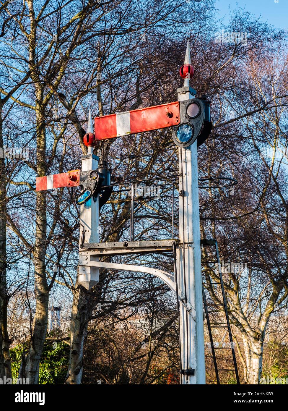 Retro Railway Signal, Didcot Parkway Centre, Oxfordshire, England, UK, GB. Stock Photo