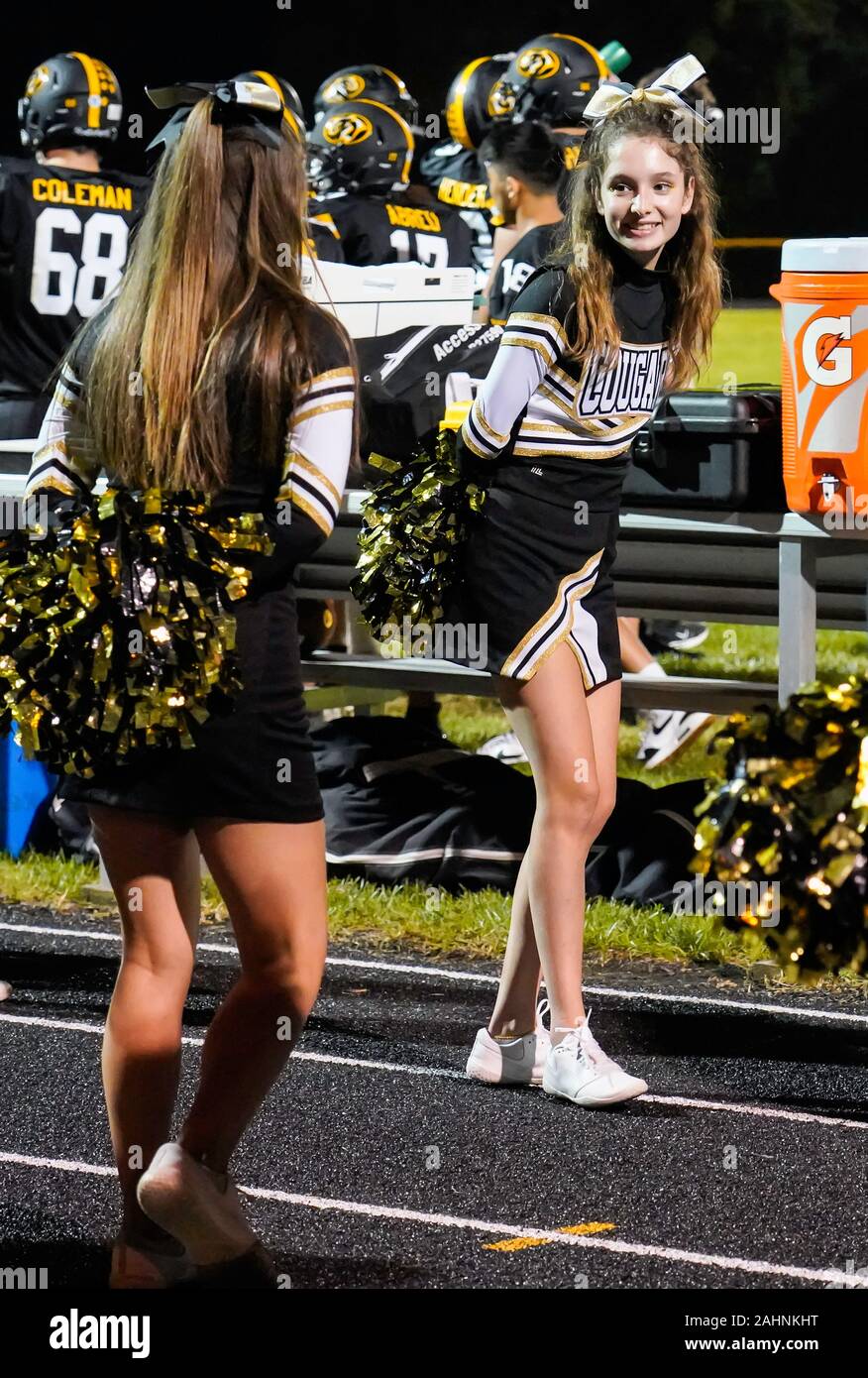 Cheerleader during High School Football Game Stock Photo Alamy