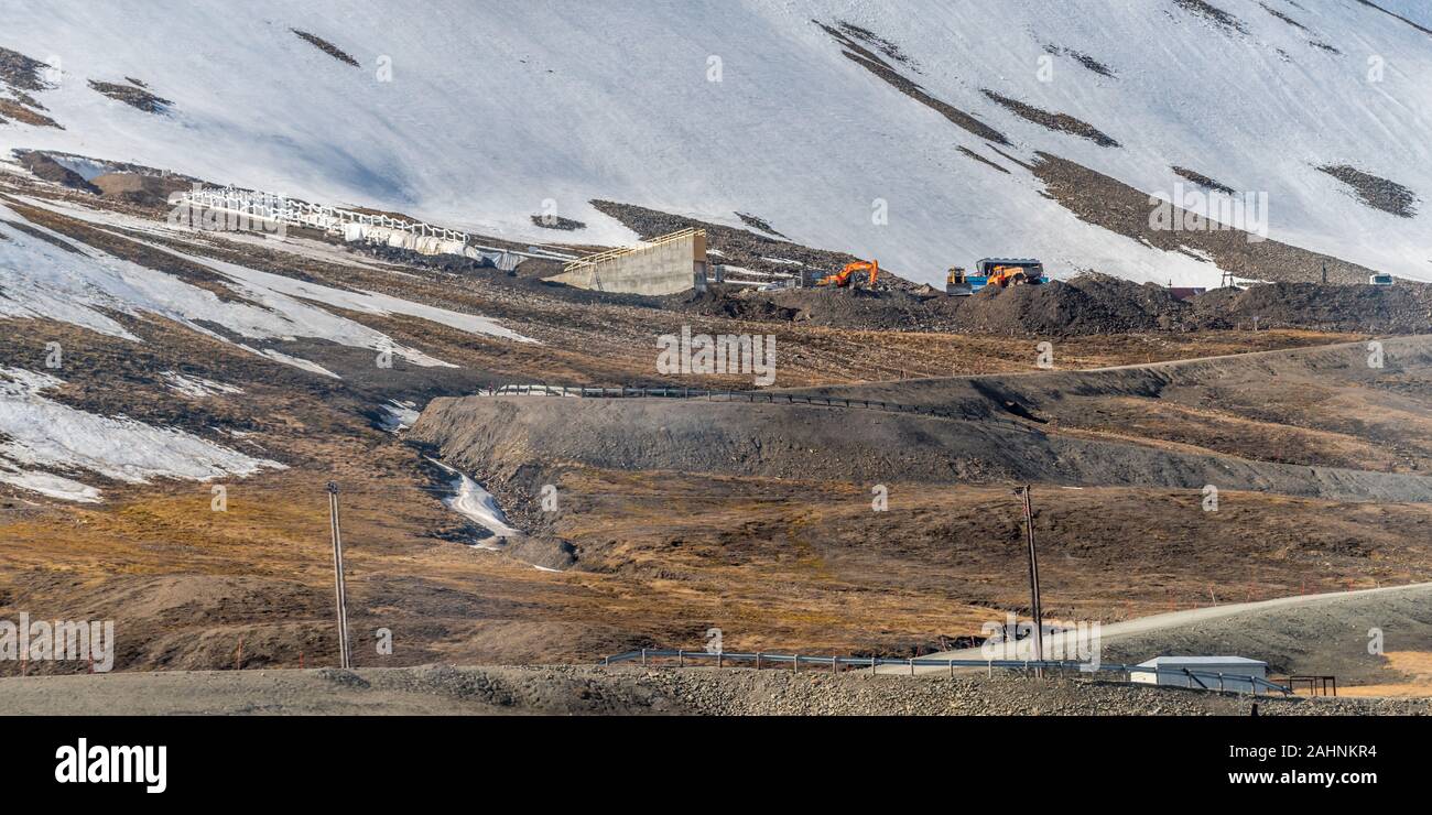 The Svalbard Global Seed Vault undergoing construction to protect it from warmer and wetter climates in the future. June, 2018. Stock Photo