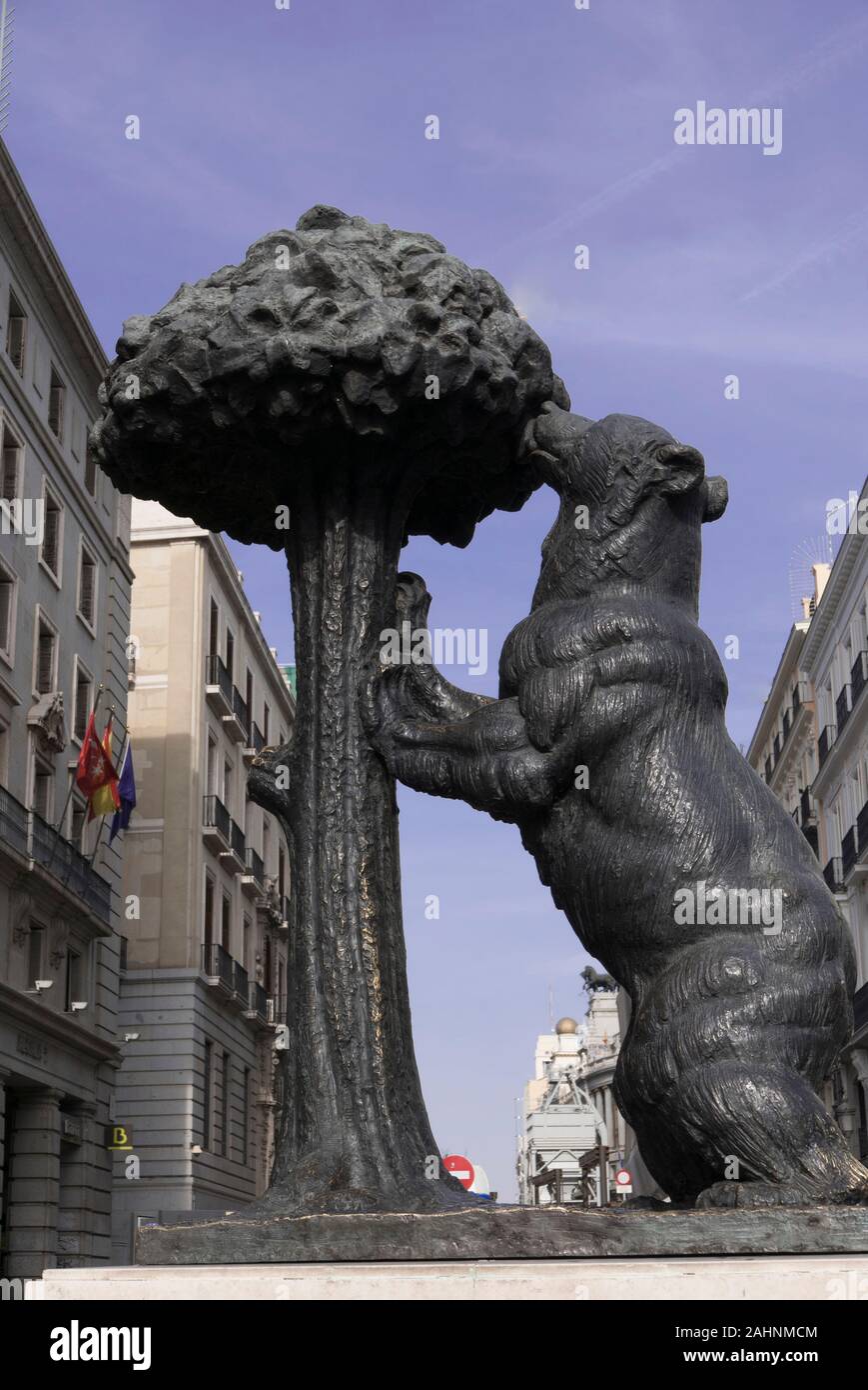 Bear and strawberry tree sculpture, Madrid, Spain Stock Photo